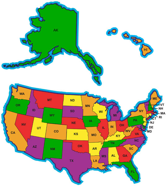 United States Map With Abbreviations Zip Code Map